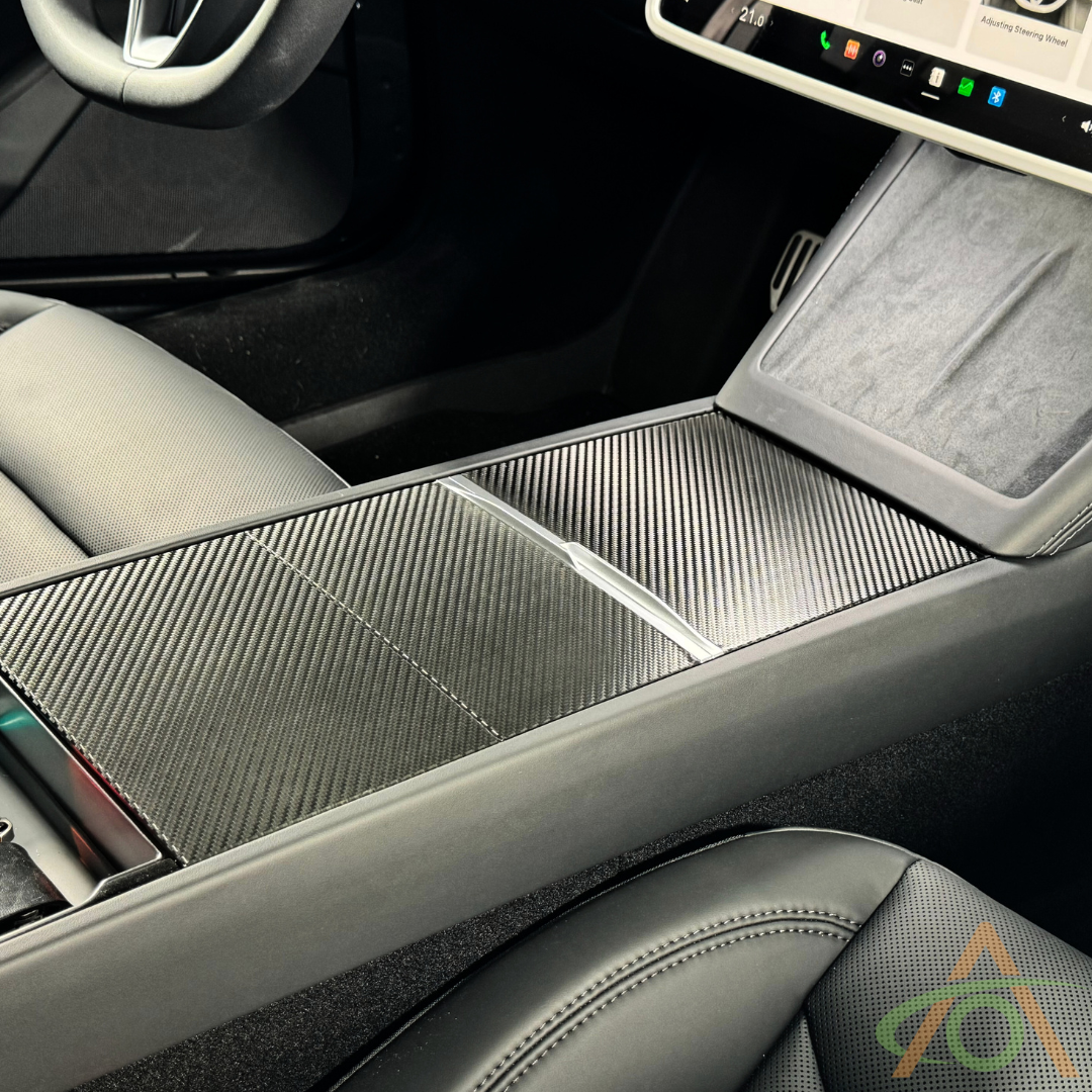 Black Carbon Fiber Center Console Wrap for the Refreshed Tesla Model 3