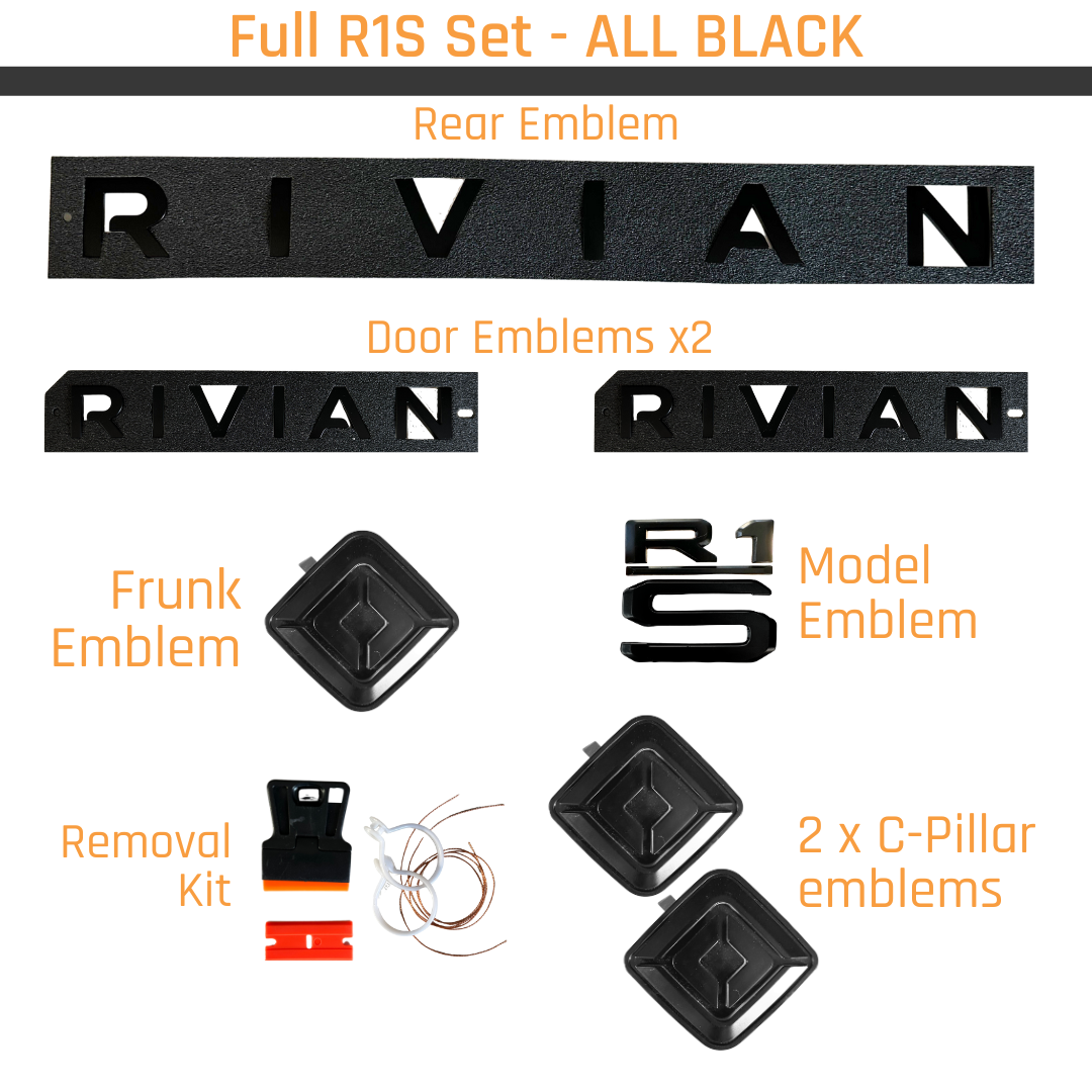 Complete R1S Satin Black Emblem Set