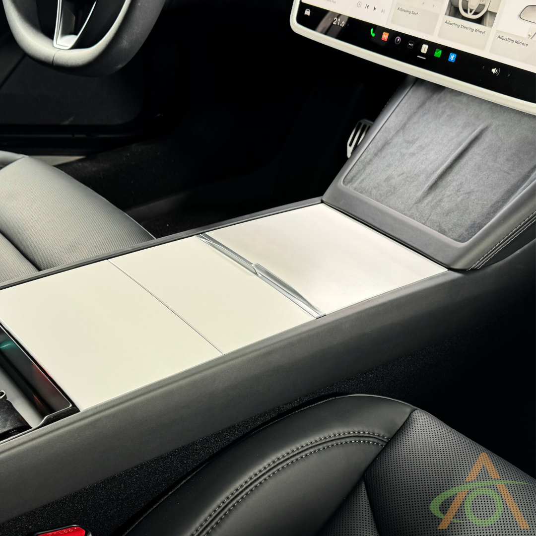 Satin White Center Console Wrap for the Refreshed Tesla Model 3 