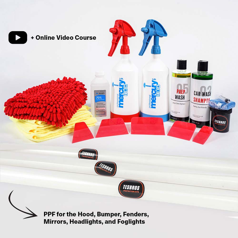 The DIY Front PPF Kit for Model 3 includes everything you need to install.