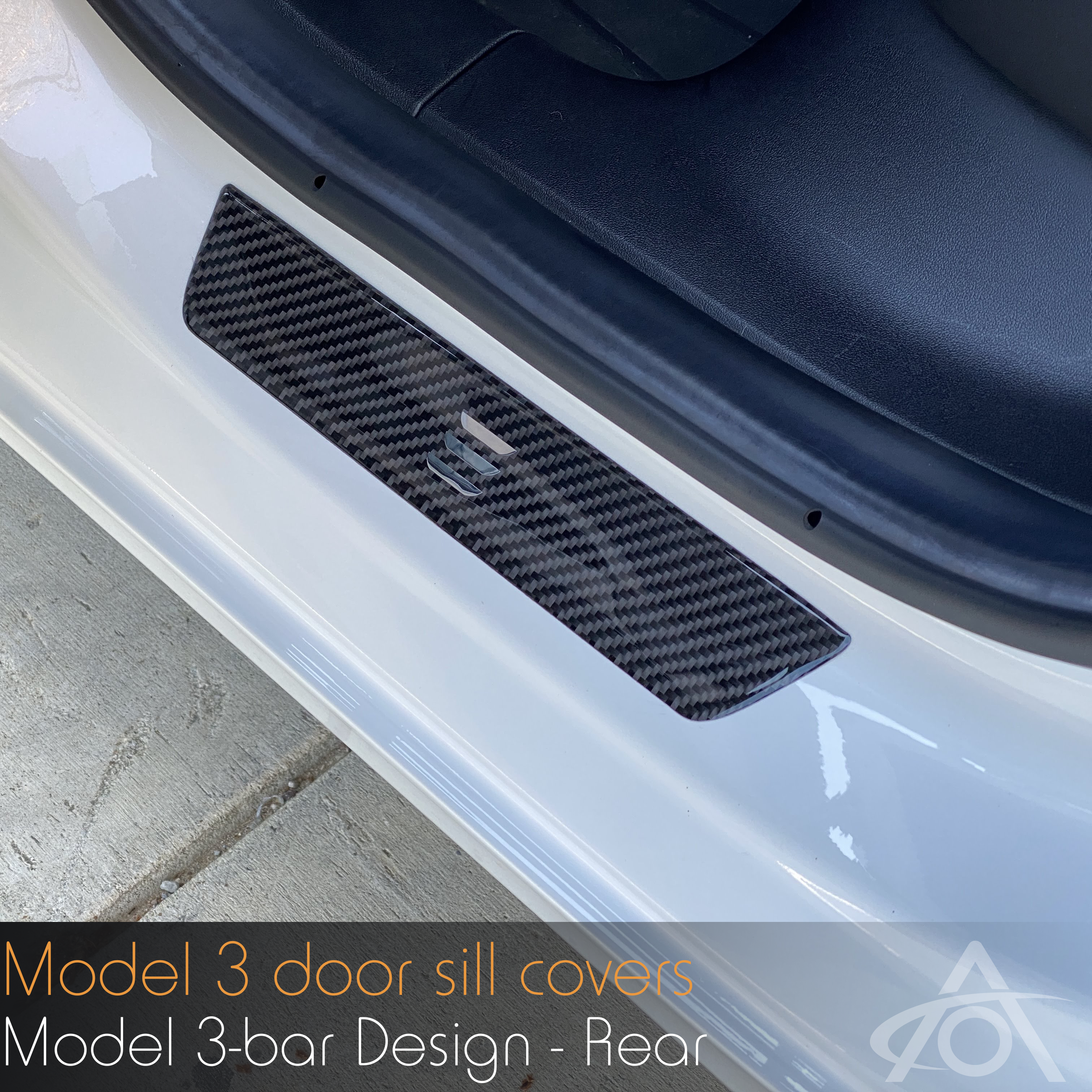 Model 3 Carbon Fiber Door Sill Covers - rear 2-bar design