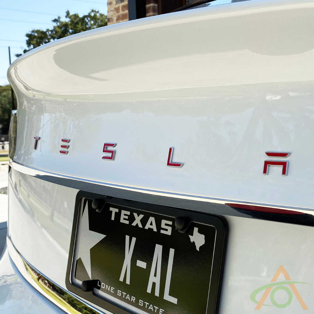 Gloss Red with Chrome Edge Tesla Emblem