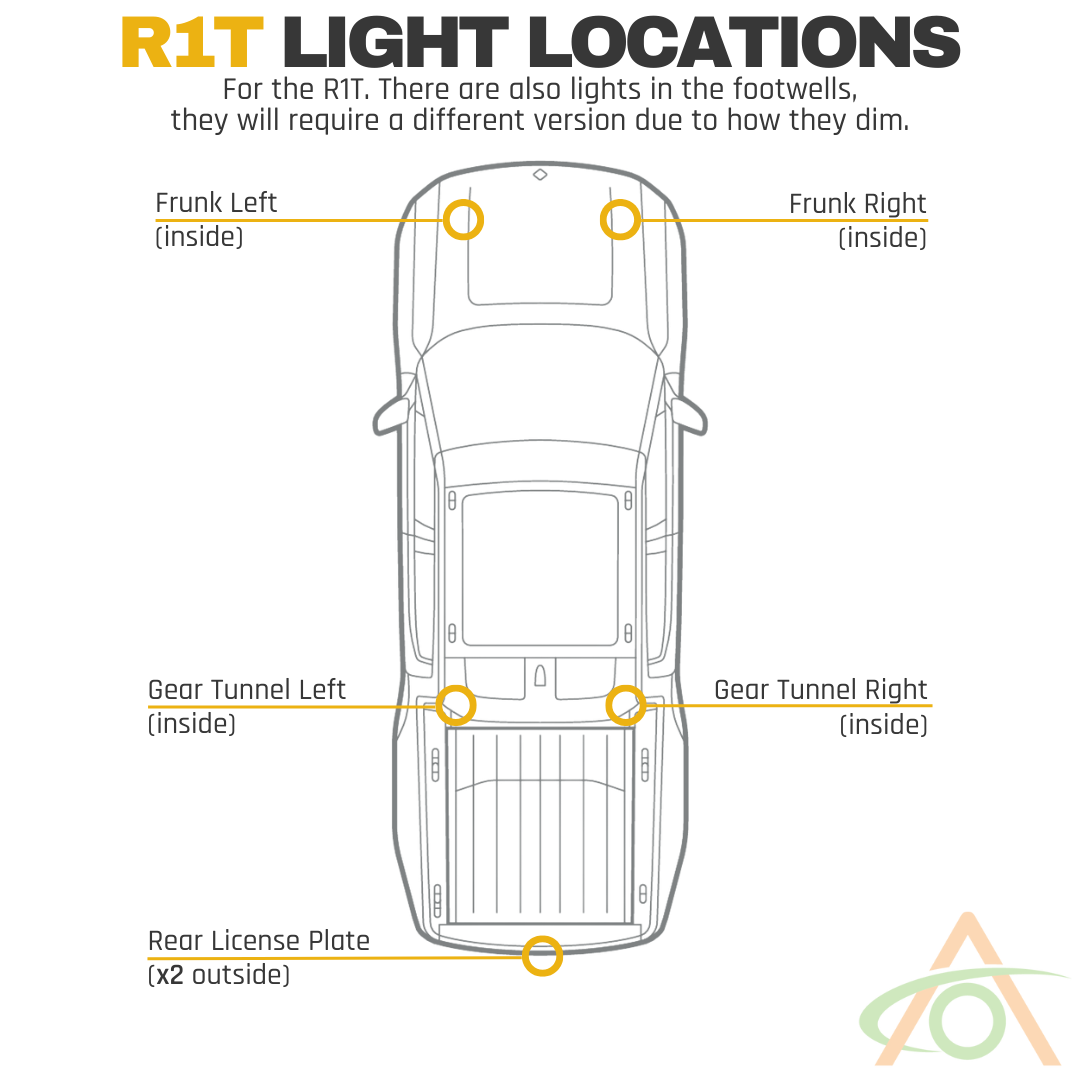 Rivian R1T Light Locations (non-footwell)