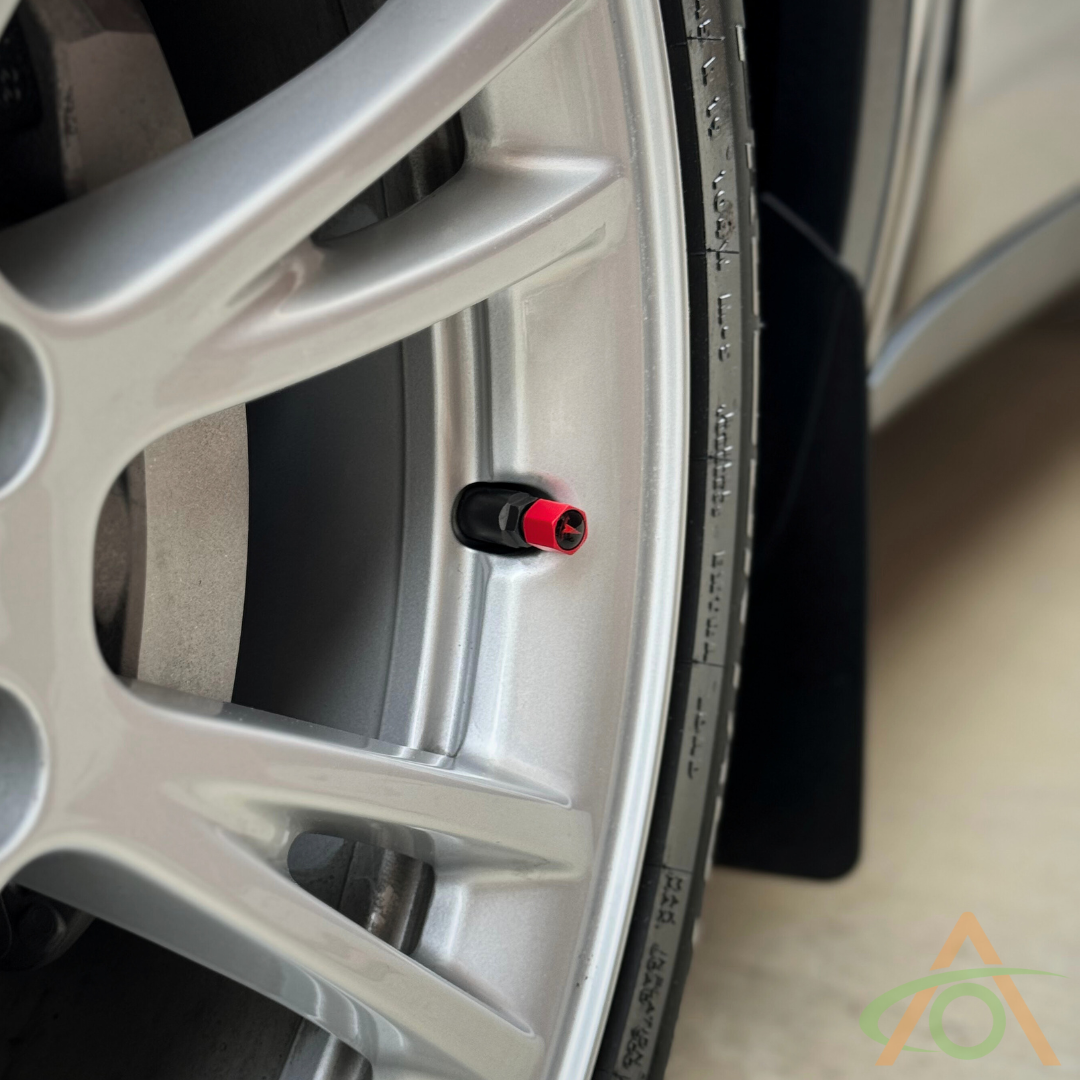 Black Anodized Aluminum Tesla Tire TPMS Air Valve Stem Caps, Set of 4 - T  Sportline - Tesla Model S, 3, X & Y Accessories