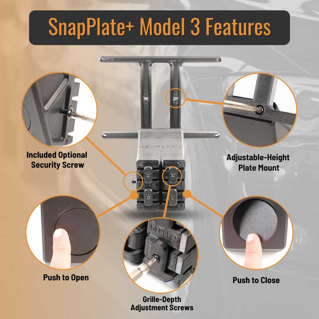 SnapPlate Front License Plate Holder for Tesla Model 3