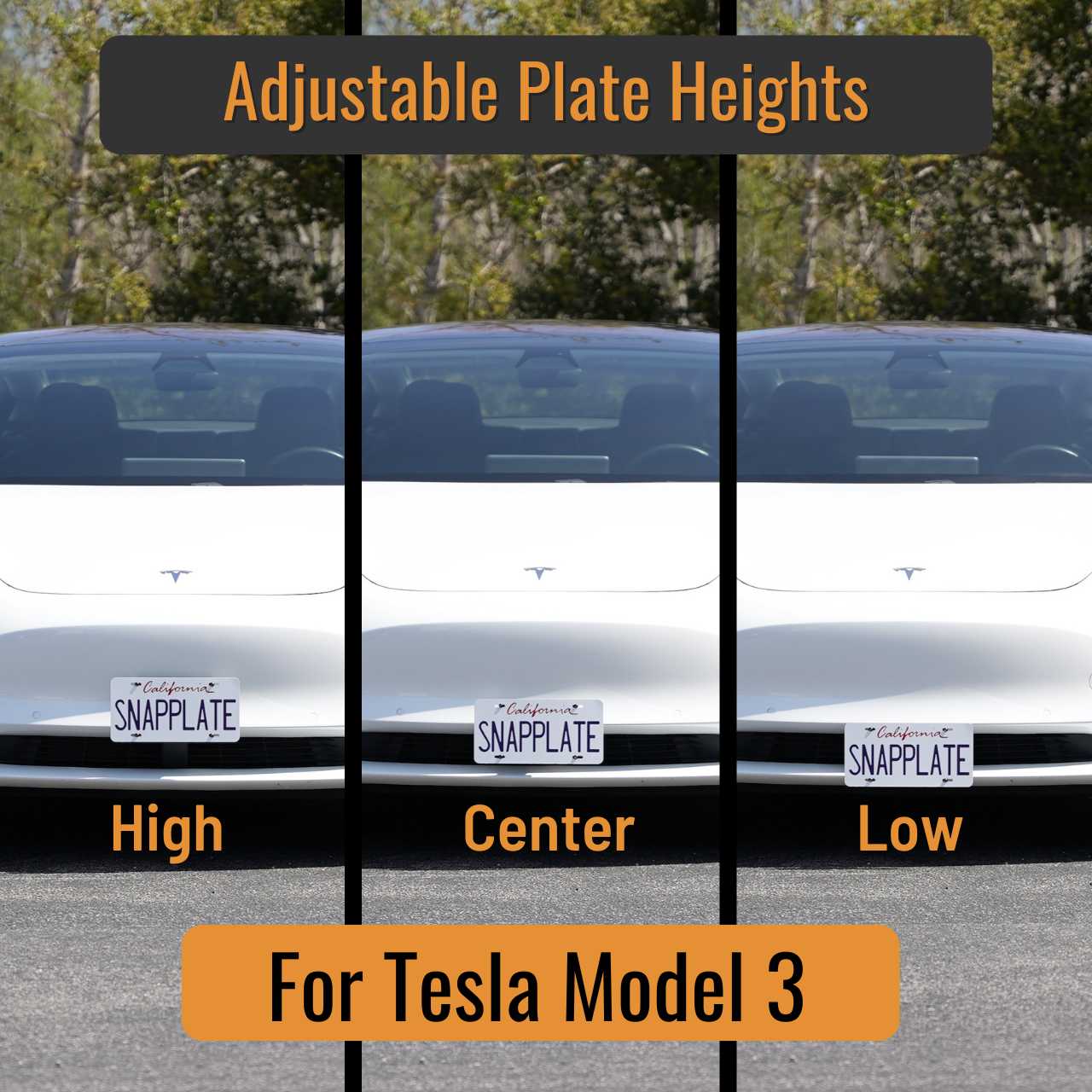 SnapPlate Front License Plate Holder for Tesla Model 3