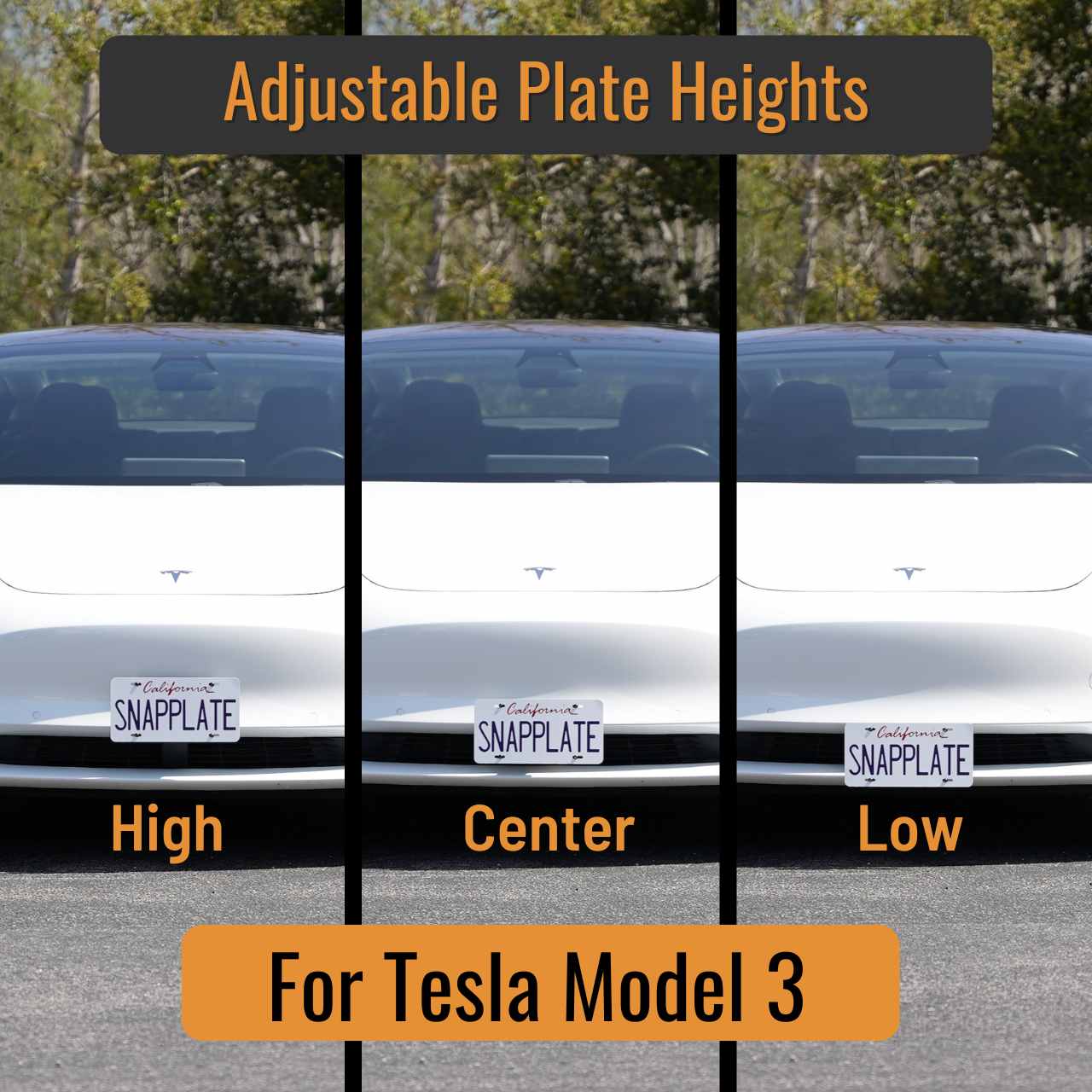 SnapPlate Front License Plate Holder for Tesla Model 3