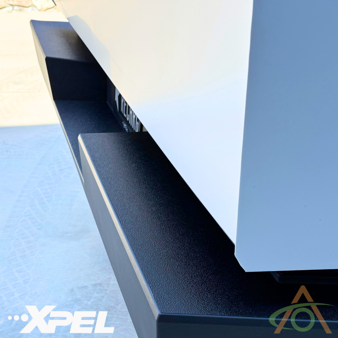 Wide shot of the XPel Armor Protection for the upper surfaces of the Cybertruck rear bumper