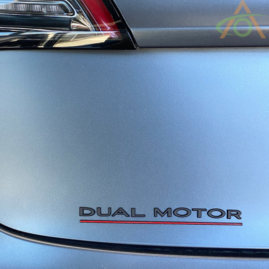 Matte Black Tesla Dual Motor Emblem