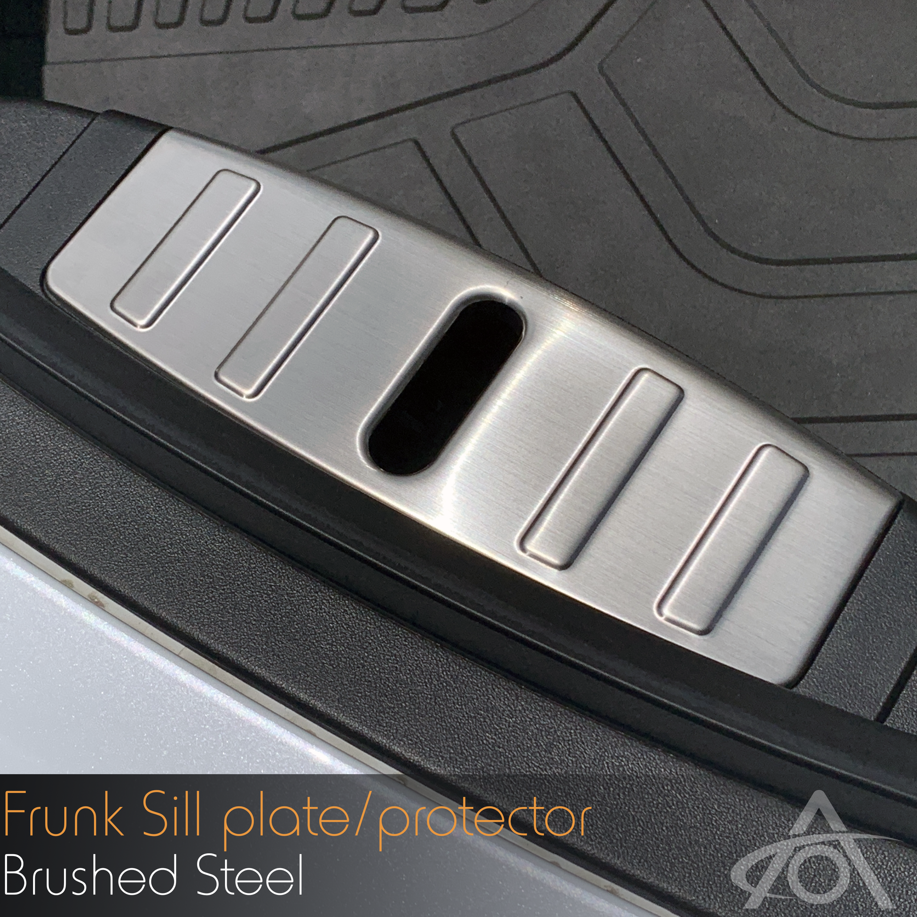 Frunk sill protector in Brushed Steel