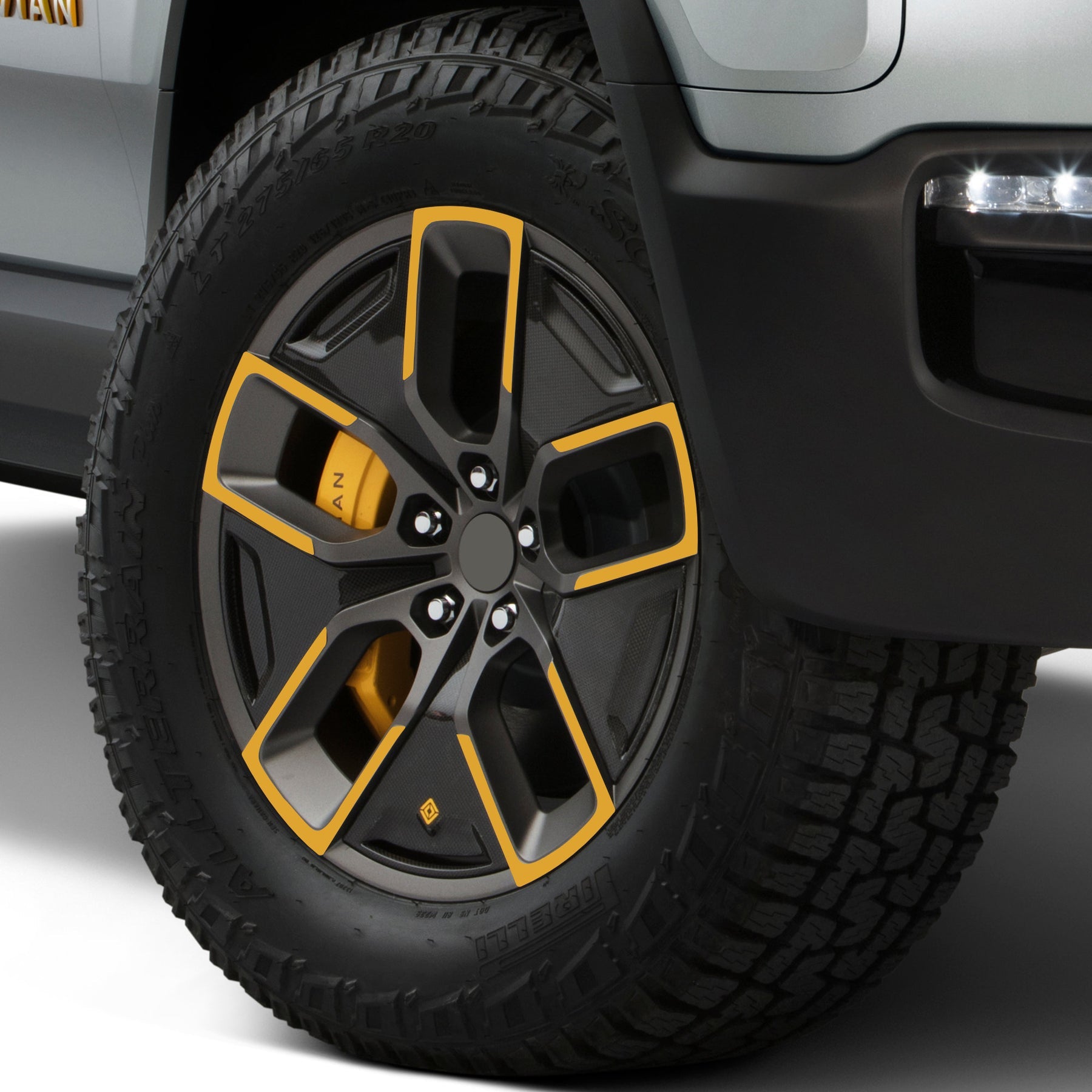 Yellow Spoke decals for the Rivian 20" Wheels