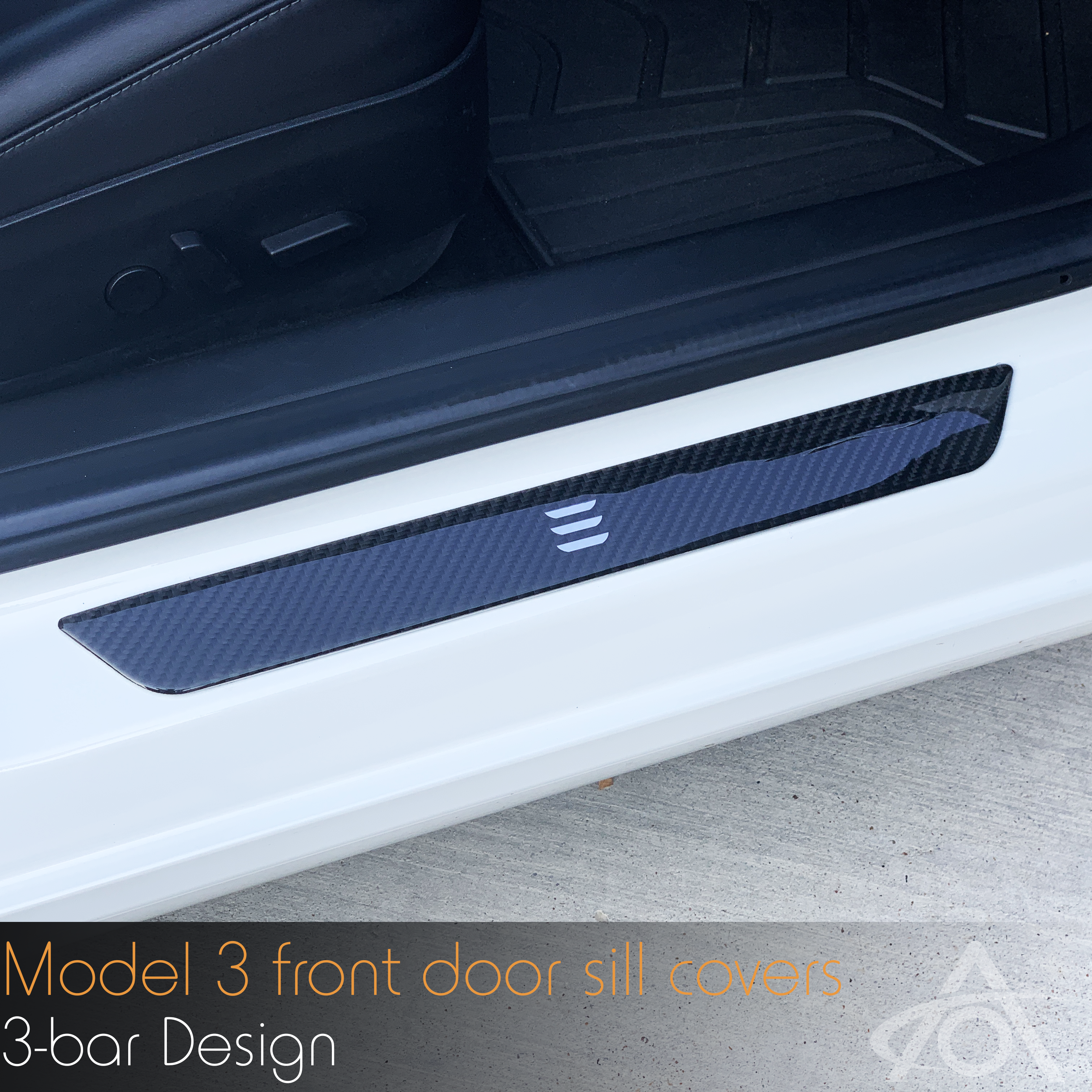 Model 3 Carbon Fiber Door Sill Covers - 3 bar design