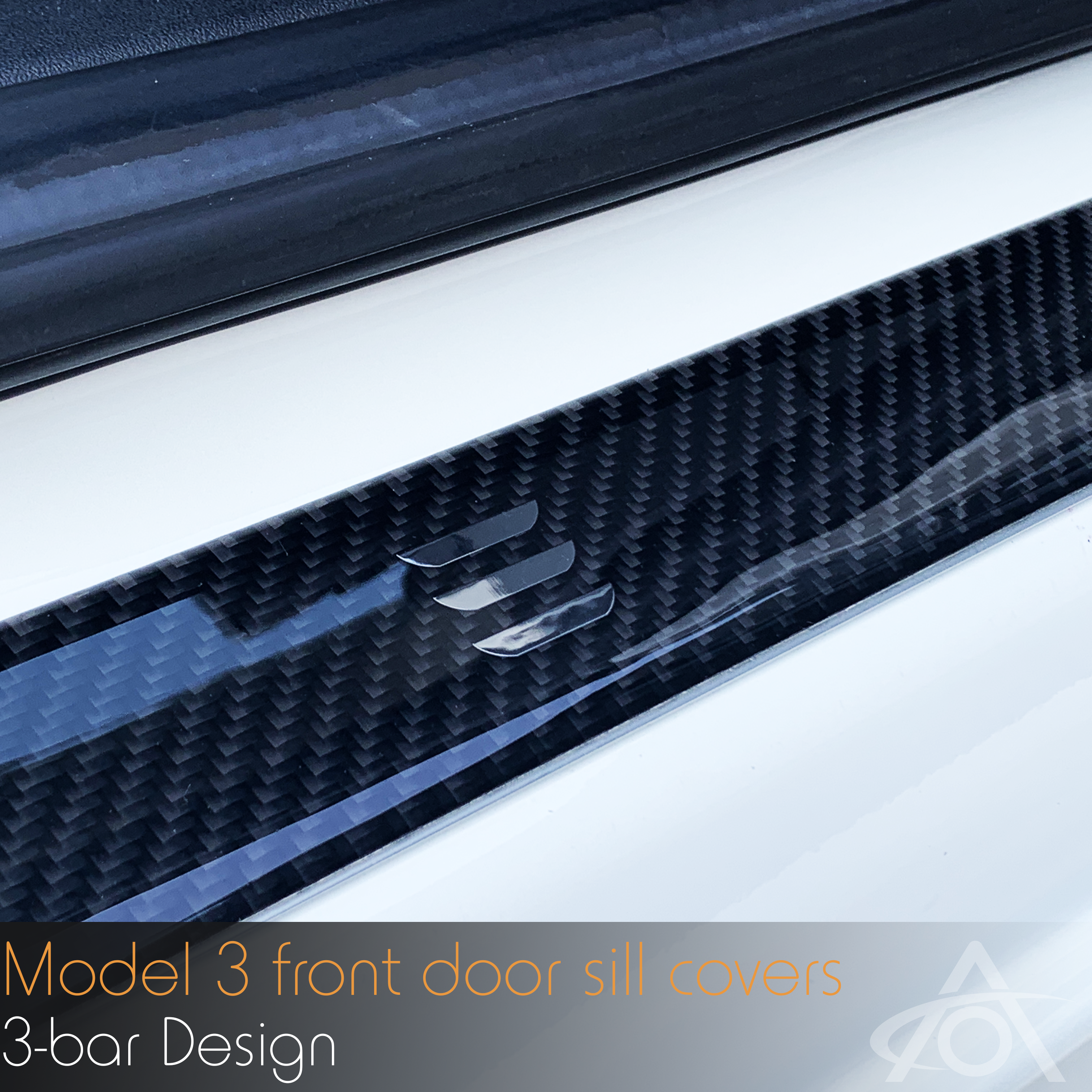 Model 3 Carbon Fiber Door Sill Covers = 3 bar design