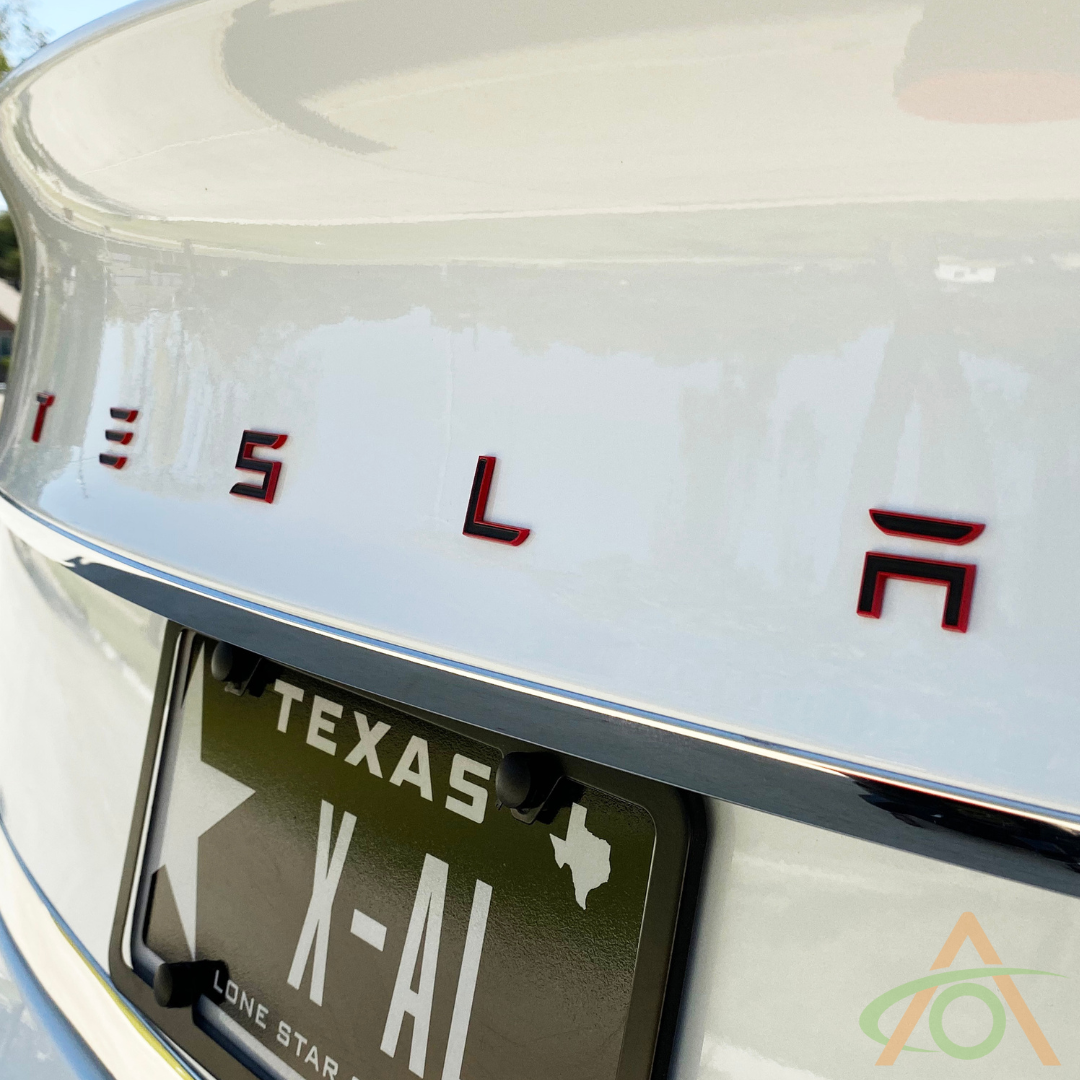 Matte Black with Red Edge Tesla Emblem