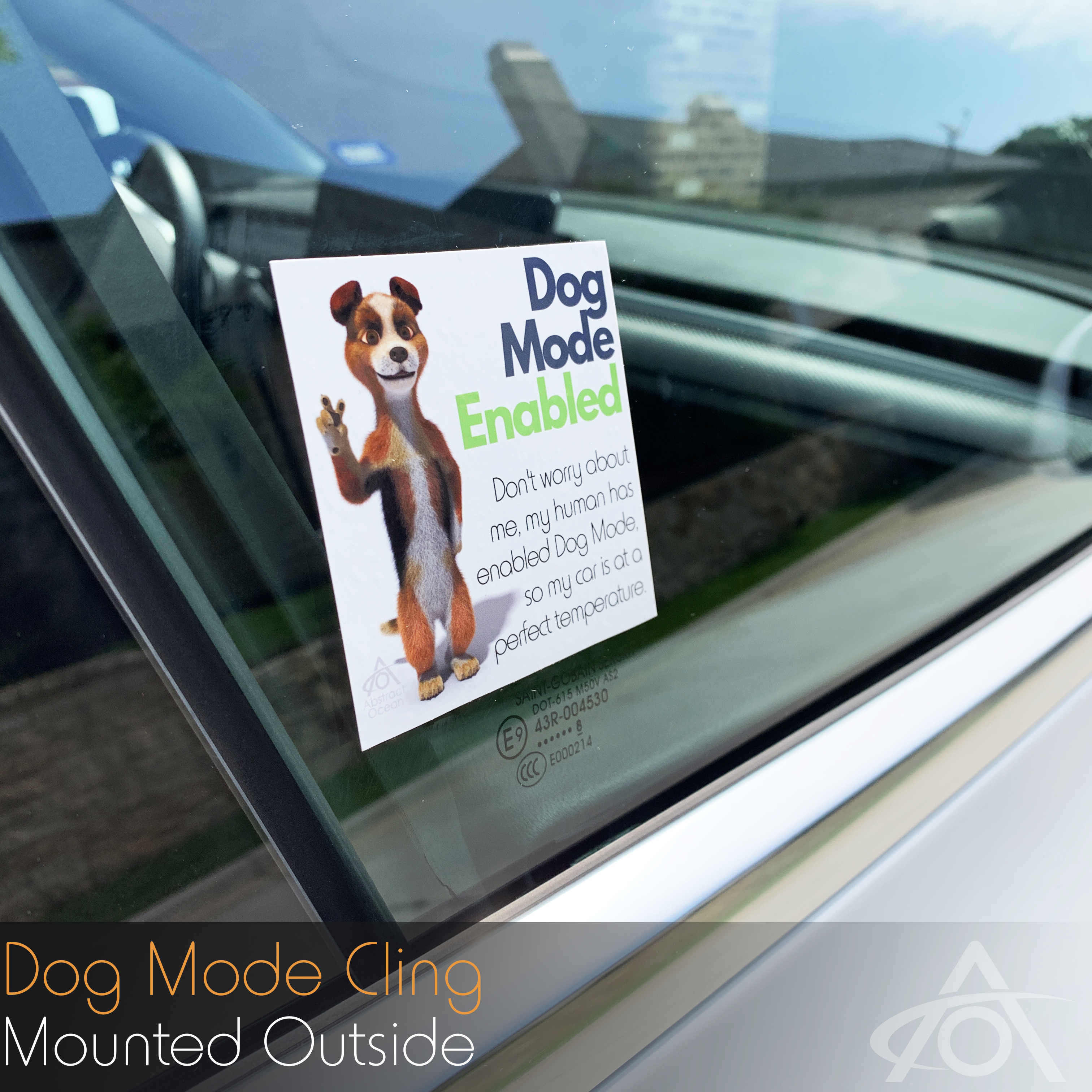Dog Mode Cling for Tesla Vehicles (3" x 3" version shown)