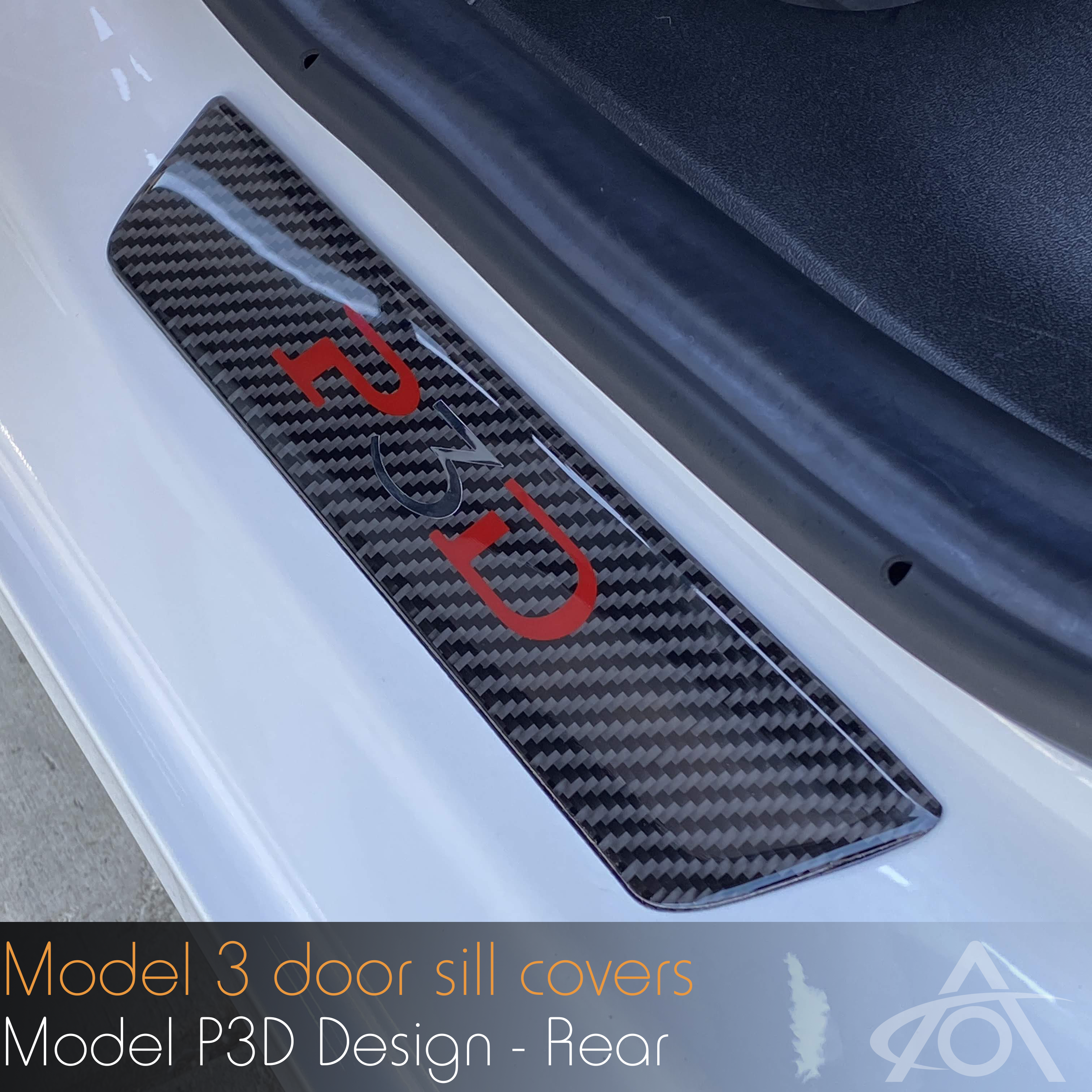 Model 3 Carbon Fiber Door Sill Covers - Rear P3D