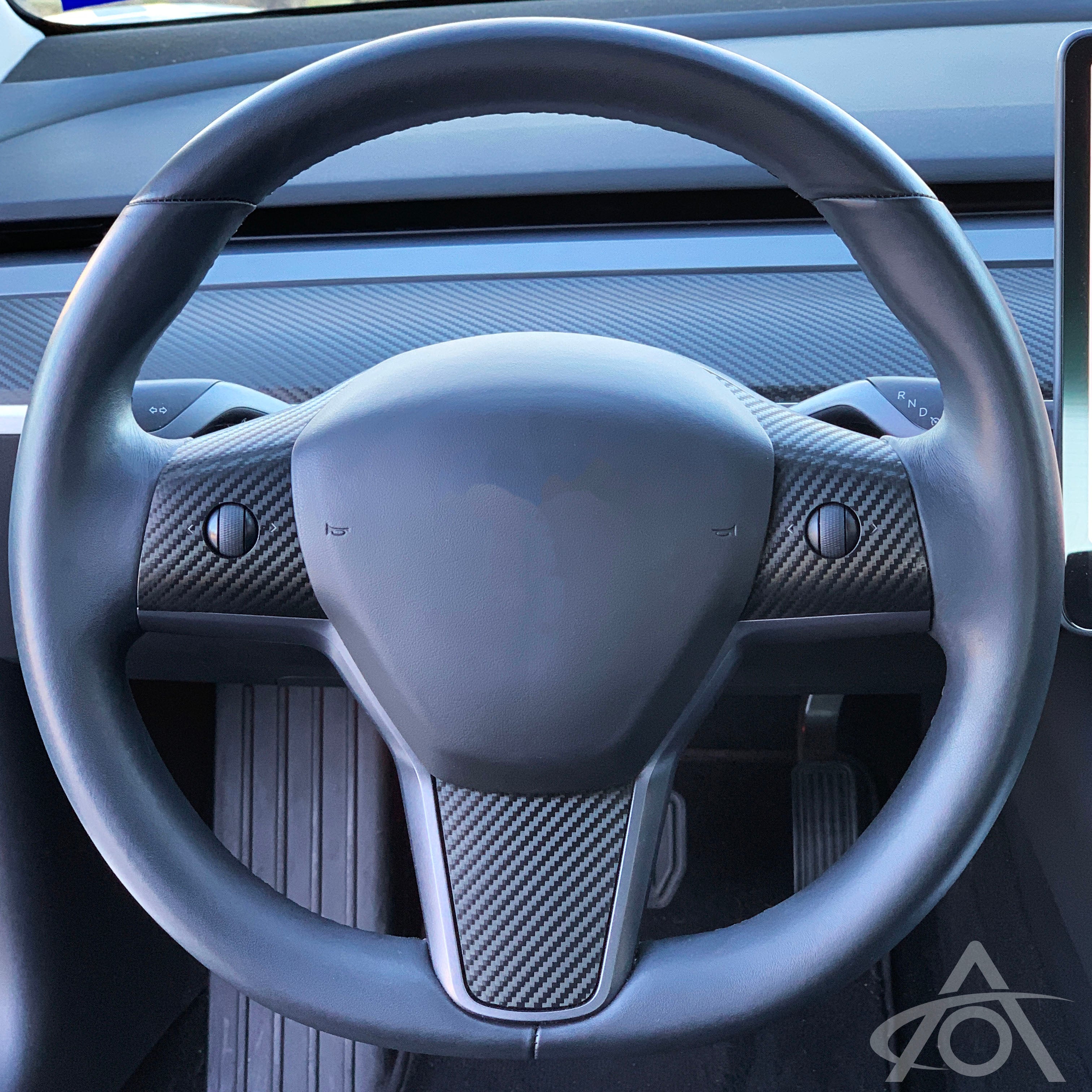 Black Carbon Fiber Steering Wrap for Tesla Model 3 & Y Steering Wheel