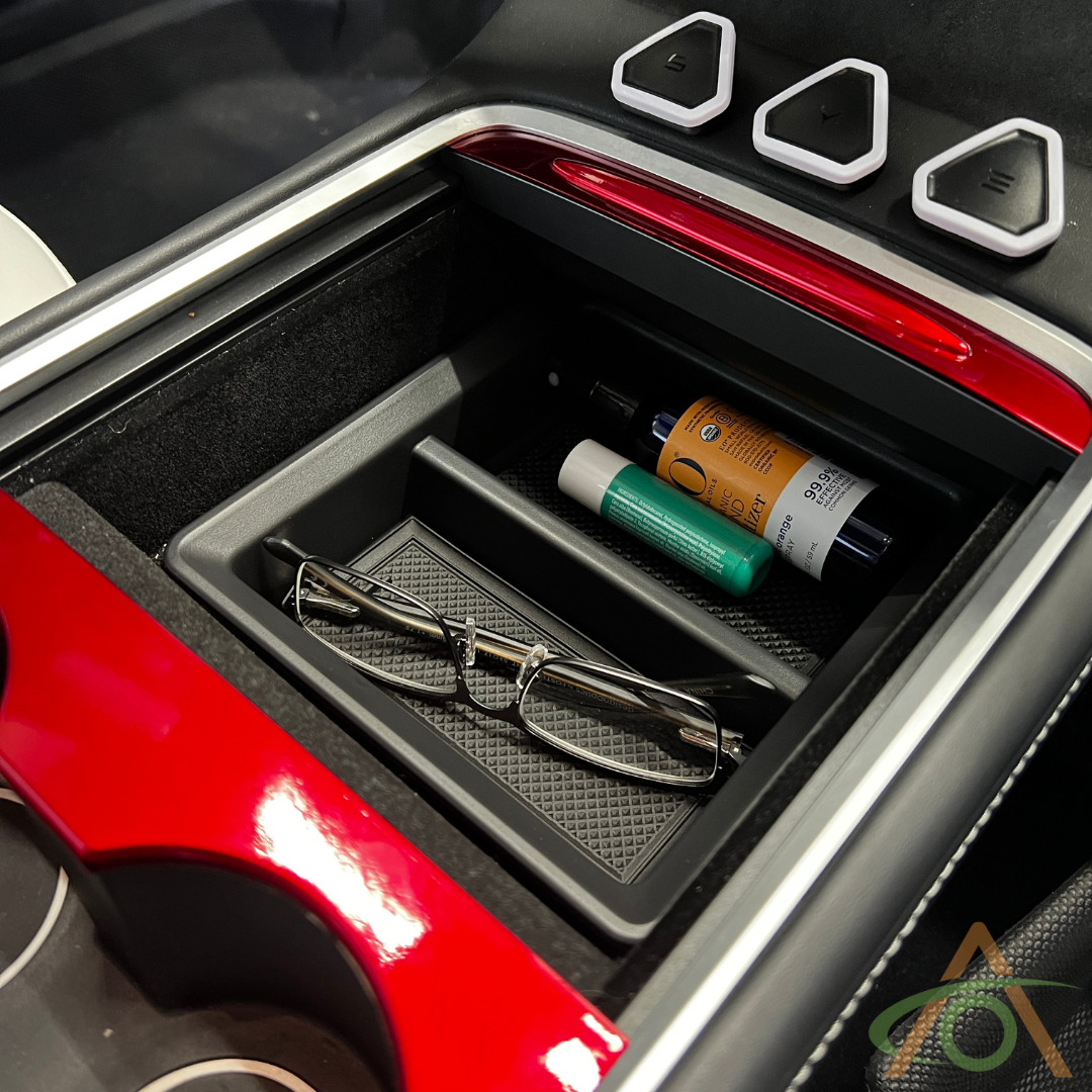 Sliding Center Console Tray with removable rubber inlays