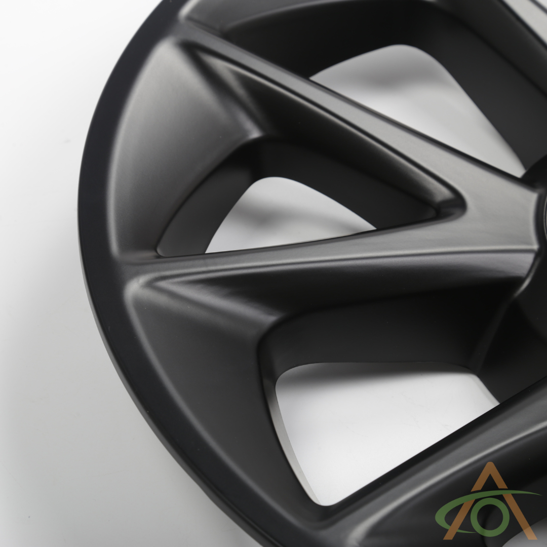 Close up of the Satin Black "Blade" Wheel Cover for the Tesla Model 3