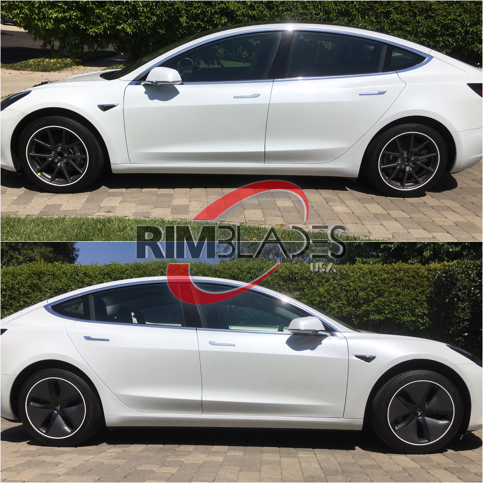 White Rimsavers on a Model 3 with 18: Aero wheels (covers removed)